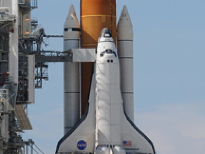 The space shuttle Endeavour is seen on July 11, 2009 at Kennedy Space Center in Florida.