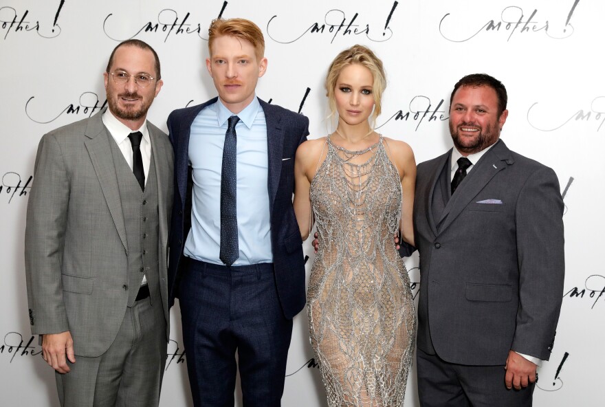  Director Darren Aronofsky, actors Domhnall Gleeson and Jennifer Lawrence and producer Scott Franklin attend the UK Premiere of "mother!" at the Odeon Leicester Square.