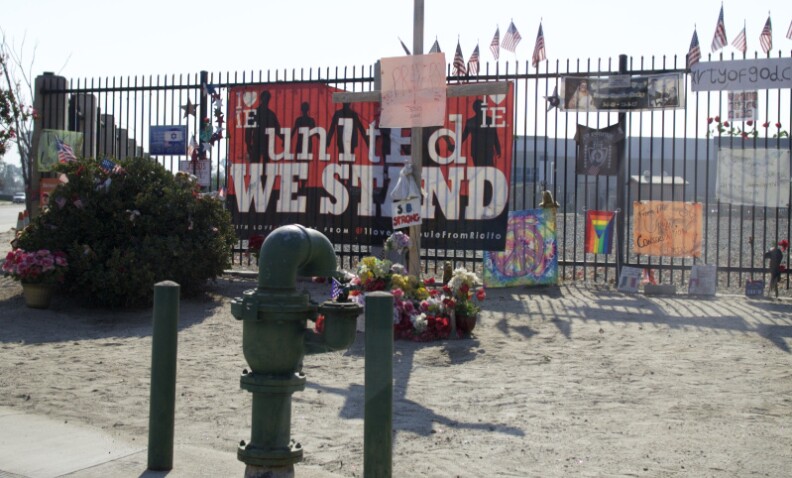 Memorial outside of San Bernardino's Inland Regional Center, the site of the December terror attack.