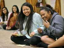 Girls laugh during a group debate exercise at the Khmer Girls in Action offices in Long Beach. Cambodia Town, officially recognized by the Long Beach City Council in 2007, is a hub for about 44,000 Cambodians living in Los Angeles and Orange counties. 