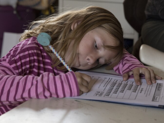 Brooke Patterson does her homework at home in Lomita, Calif. on Oct. 30, 2017.