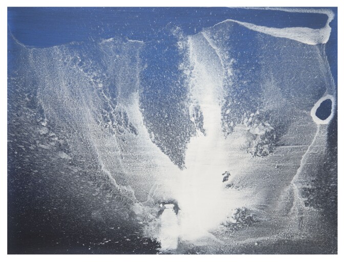 Joe Goode, "Milk Bottle Painting 225," 2014. Acrylic on archival board, 48 x 64 inches.