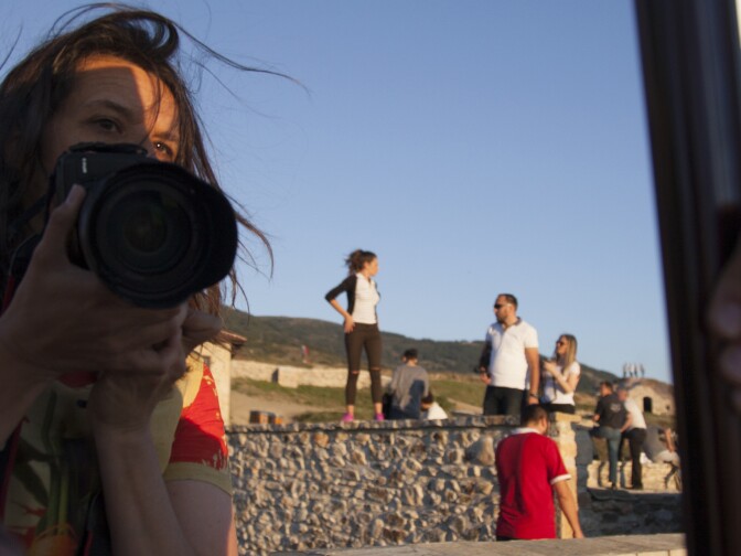 Cinematographer Kirsten Johnson at a shoot.