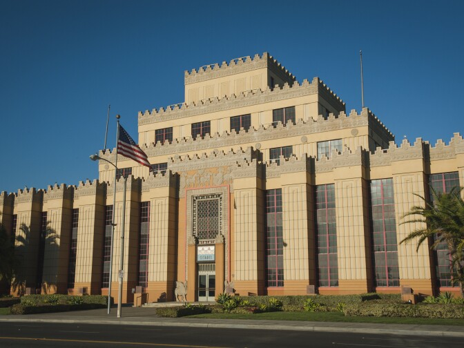 The facade of the Citadel Outlets in Commerce, California is modeled after an Assyrian palace. The building was originally a tire and rubber factory.   