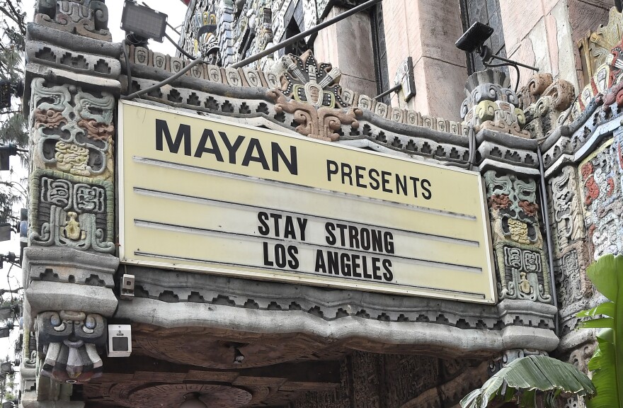 LOS ANGELES, CALIFORNIA - APRIL 08: Live music venue The Mayan which remains closed In Los Angeles due to restrictive Coronavirus measures on April 08, 2020 in Los Angeles, California. (Photo by Frazer Harrison/Getty Images)