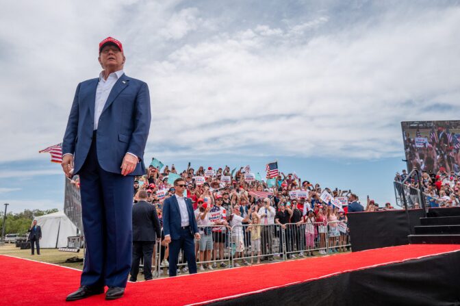Former U.S. President Donald Trump arrives for his campaign rally at Sunset Park 4 in Las Vegas, Nevada.