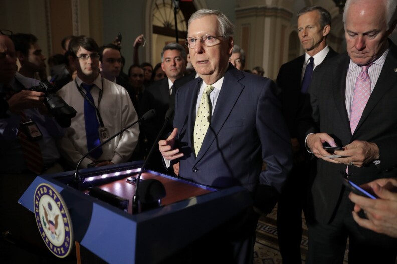 File: Senate Majority Leader Mitch McConnell, R-K.Y., seen speaking to reporters.