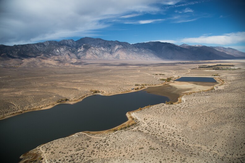 Water from the Los Angeles Aqueduct flows into the Haiwee Resevoir, which is about 200 miles northeast of Los Angeles. The reservoir is maintained by the Los Angeles Department of Power and Water.