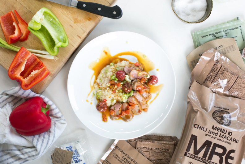 Chef and veteran Mike Williams' Jambalaya Risotto with Duo of Duck, inspired by an MRE he once had.