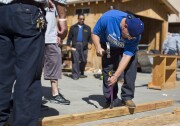 Pedro Mata of Homeboy Industries takes part in a seven-week construction class at Los Angeles Trade Tech College on Monday, April 13, 2015. The course combines hands-on construction training, math, blueprint reading and labor union studies.