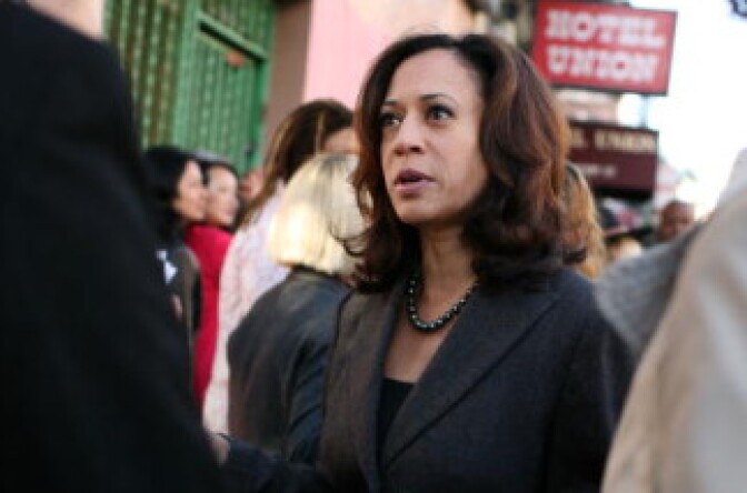 San Francisco District Attorney Kamala Harris speaks to supporters before a No on K press conference October 29, 2008 in San Francisco, California.