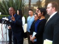 At a news conference in Beverly Hills, civil rights attorney Leo Terrell and several L.A. County Sheriff's deputies discuss lawsuits they filed against the department.