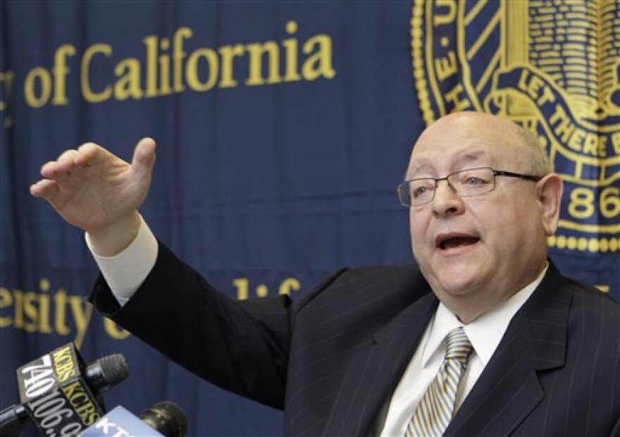 University of California President Mark Yudof speaks during a news conference at UC offices in Oakland, Calif., Monday, Nov. 8, 2010. UC is considering proposals to raise student tuition by 8 percent, expand financial aid and reduce pension benefits for future employees.
