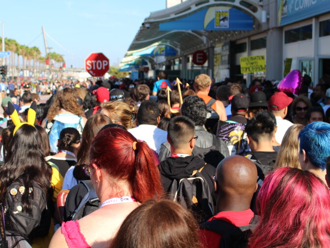 The crowds leaving San Diego Comic-Con 2015 on the final day, Sunday, July 12, 2015.