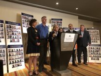 Attorneys for victims of abusive Catholic priests hold a press conference on Oct. 2, 2018 in Los Angeles to announce a lawsuit against California bishops. 