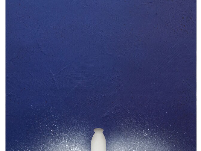 Joe Goode, "Milk Bottle Painting 111," 2012. Acrylic on archival board, 48 x 48 inches.