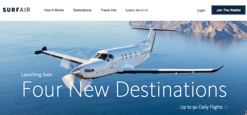 A screen grab from the Surf Air website