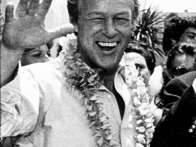 FILE - This Oct. 2, 1978 file photo shows Russell Johnson, as the professor, posing during filming of a two-hour reunion show, "The Return from Gilligan's Island," in Los Angeles. Johnson died Thursday, Jan. 16, 2014, at his home in Washington State of natural causes. He was 89.  (AP Photo/Wally Fong, File)