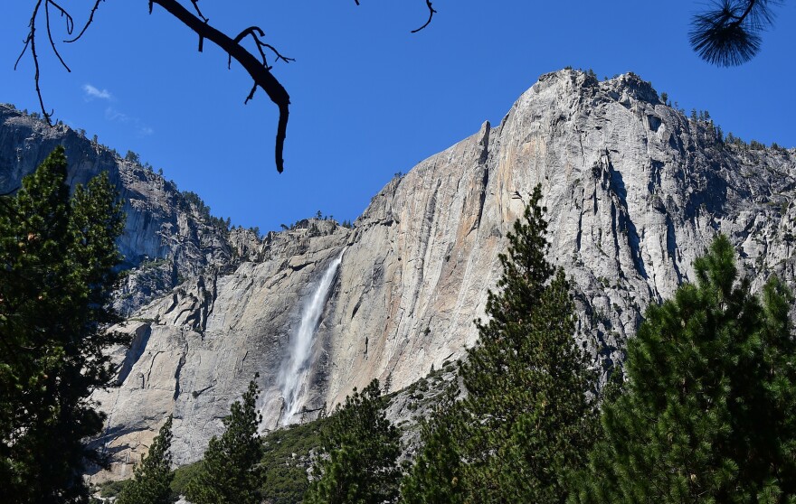 Water flows down Yosemite Falls, the highest waterfall in North America in the Sierra Nevada mountain range at Yosemite National Park on March 25, 2015 in California, where the snowpack in the mountain range hit an unprecedented low this week, falling below historic lows of 2014 and 1977 for the state's driest winter in sixty-five years of record keeping. It is the melt from the Sierra Nevada  and Cascade mountain range snowpacks from which California gets its water, but snowpack measurements due to be reported next week are expected to be the lowest on record leaving the parched 'Golden State' in its fourth year of drought.  AFP PHOTO / FREDERIC J. BROWN        (Photo credit should read FREDERIC J. BROWN/AFP/Getty Images)