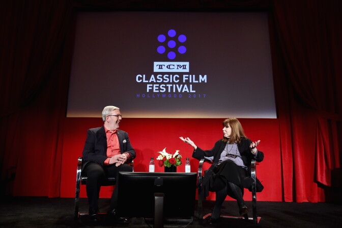 LOS ANGELES, CA - APRIL 08:  Film critic Leonard Maltin (L) and actor Lee Grant speak onstage at A Conversation with Lee Grant during the 2017 TCM Classic Film Festival on April 8, 2017 in Los Angeles, California. 26657_004  (Photo by Emma McIntyre/Getty Images for TCM)