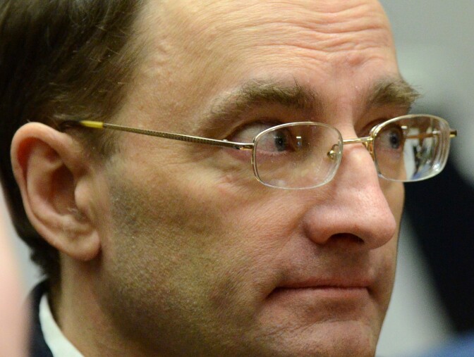 Defendant Christian Gerhartsreiter from Germany, listens to prosecutor during his murder trial at Los Angeles Superior Court on March 18, 2013 in Los Angeles, California. Gerhartsreiter, the alleged Rockefeller impostor is accused of killing his landllord, John Sohus in February 1985.