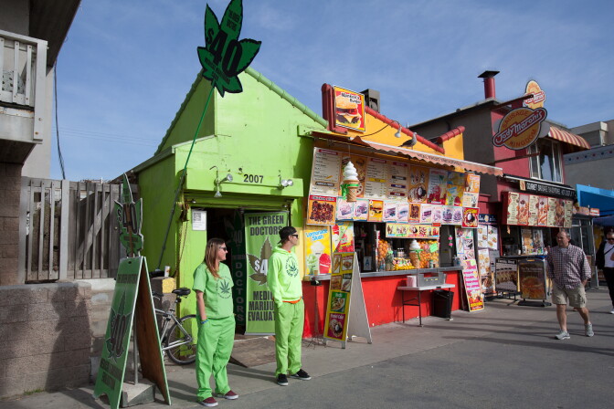Jenny Mulvaney, Venice and Chad Gray, Venice outside of The Green Doctors, Venice Beach.