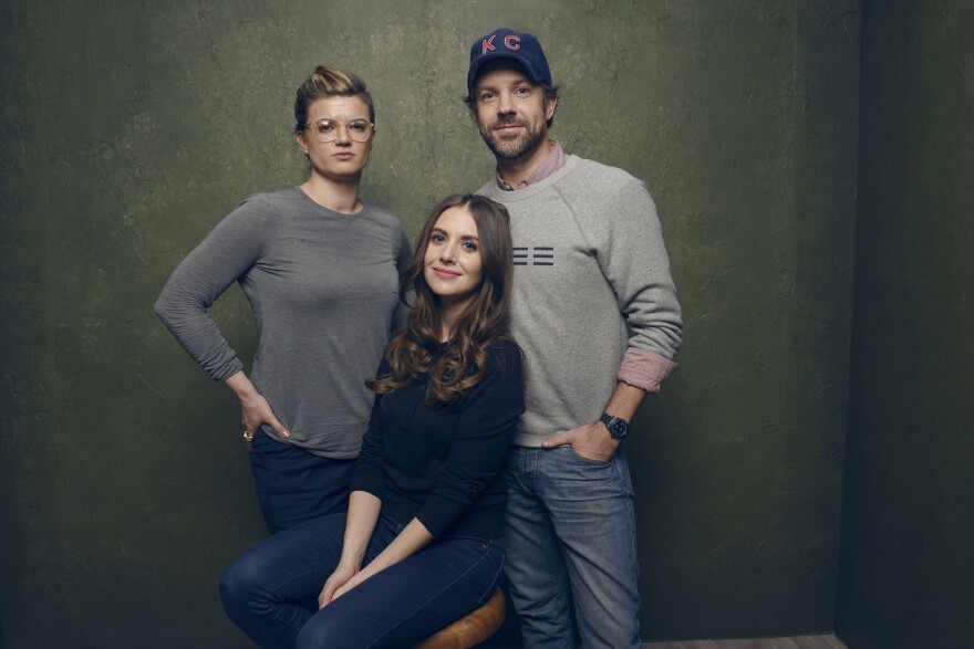 (L-R) Director/writer Leslye Headland, actors Alison Brie and Jason Sudeikis of "Sleeping with Other People" pose for a portrait at the Village at the Lift Presented by McDonald's McCafe during the 2015 Sundance Film Festival on January 25, 2015 in Park City, Utah.  