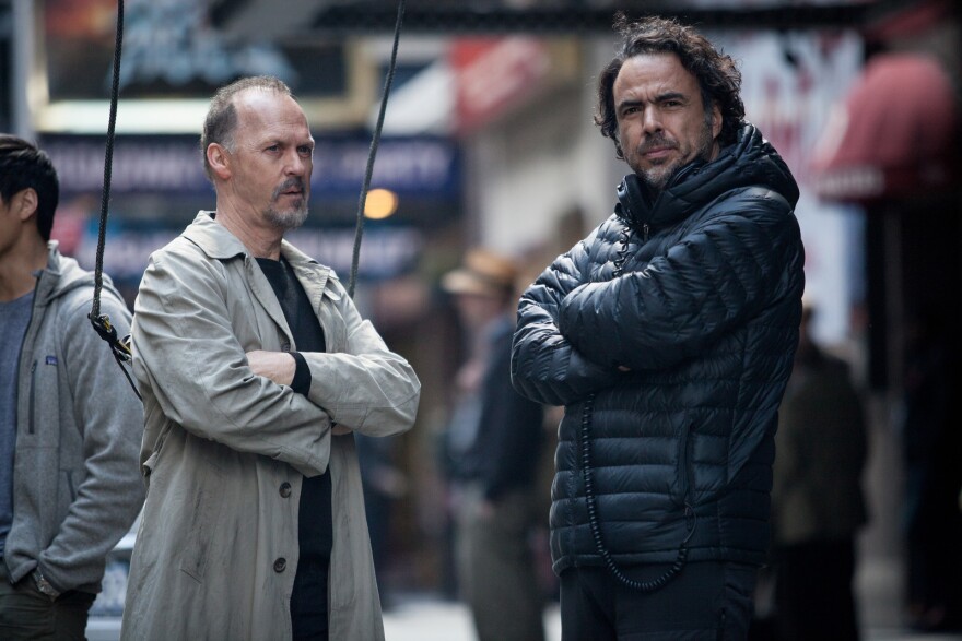 Alejandro Iñárritu directing actor Michael Keaton in "Birdman."