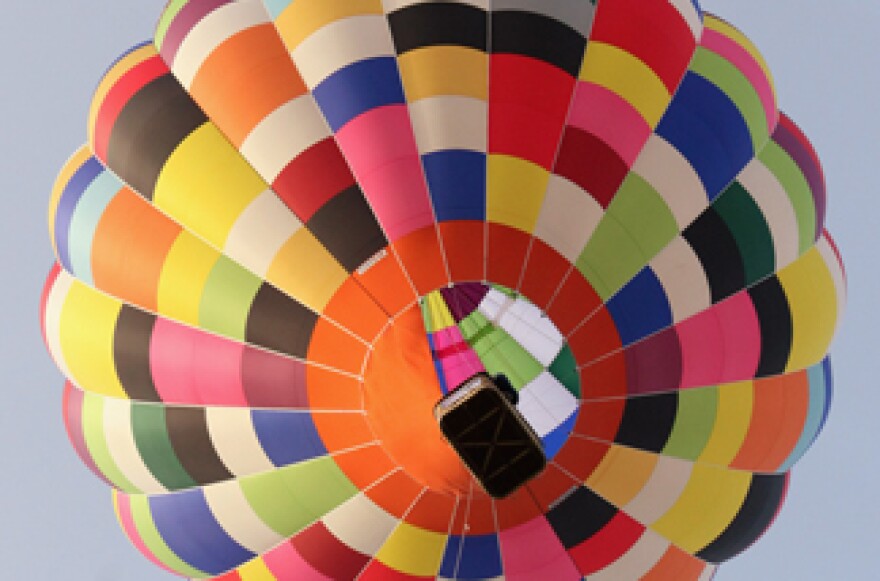 Hot air balloon in flight.