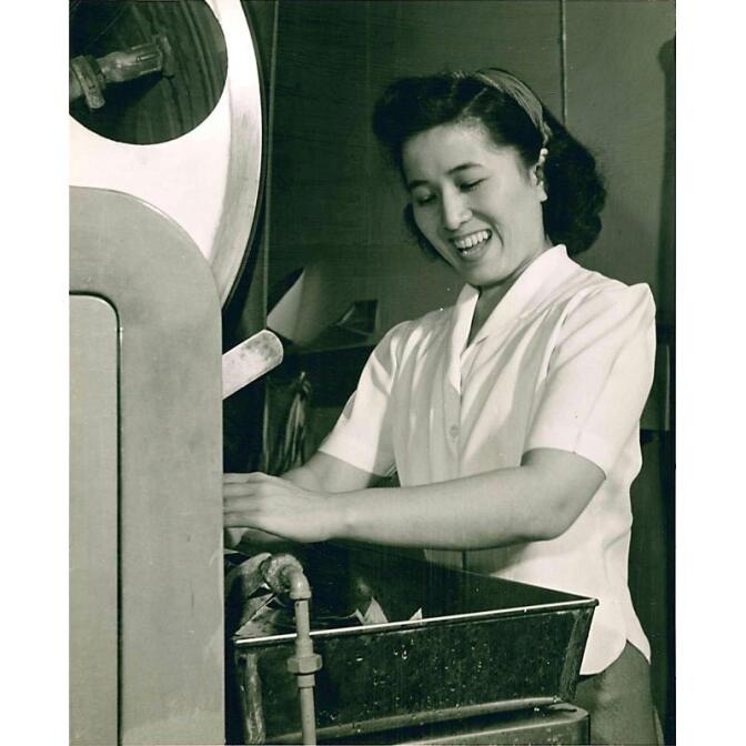 A photograph at the now-cancelled auction features Saikiko Shiga, the mother of AirTalk guest Yoshinori Himel, at one of the internment camps during World War II. 