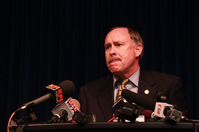 Riverside County district attorney Paul Zellerbach answers reporter's questions during a news conference on Tuesday. 