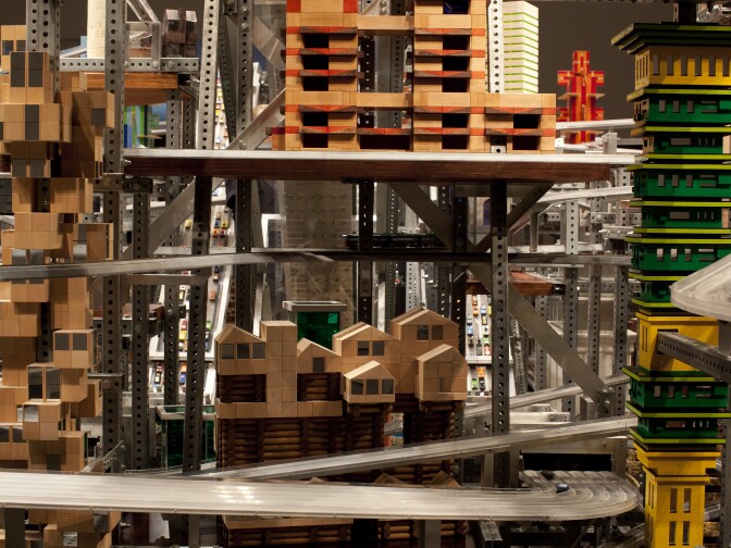 Many of the structures resemble simply building blocks put together to create interesting buildings throughout the Metropolis sculpture.