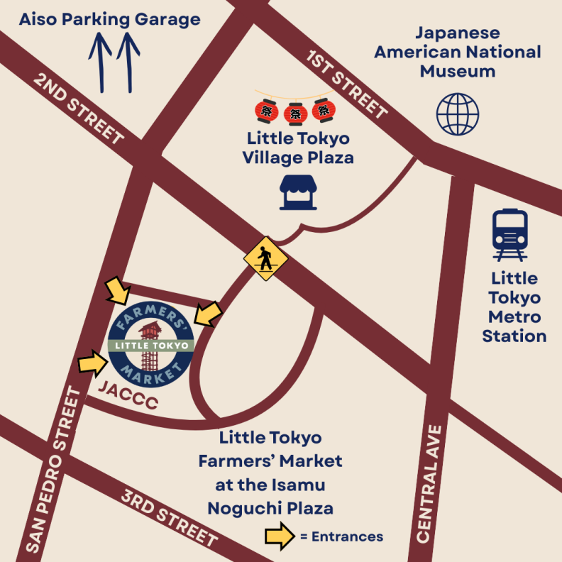 An animated map showing exactly where the new Little Tokyo Farmers' Market will be located.