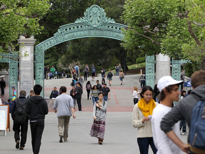BERKELEY, CA - APRIL 23:  UC Berkeley students walk through Sproul Plaza on the UC Berkeley campus April 23, 2012 in Berkeley, California.  According to reports, half of all recent college graduates are finding themselves underemployed or jobless and the prospects for new graduates dim in a weak labor market.  (Photo by Justin Sullivan/Getty Images)