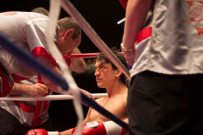 Miles Teller and Aaron Eckhart star in the boxing drama "Bleed For This." 