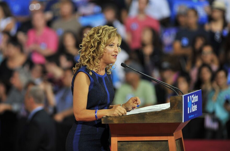 Democratic National Committee Chair, Congresswoman Debbie Wasserman Schultz of Florida addresses a campaign rally for Democratic presidential candidate Hillary Clinton and running mate Tim Kaine at Florida International University in Miami, Florida, July 23, 2016. 
Embattled Democratic Party chair Debbie Wasserman Schultz said July 24, 2016 she is resigning, following a leak of emails suggesting an insider attempt to hobble the campaign of Hillary Clinton's rival in the White House primaries Bernie Sanders.
 / AFP / Gaston De Cardenas        (Photo credit should read GASTON DE CARDENAS/AFP/Getty Images)
