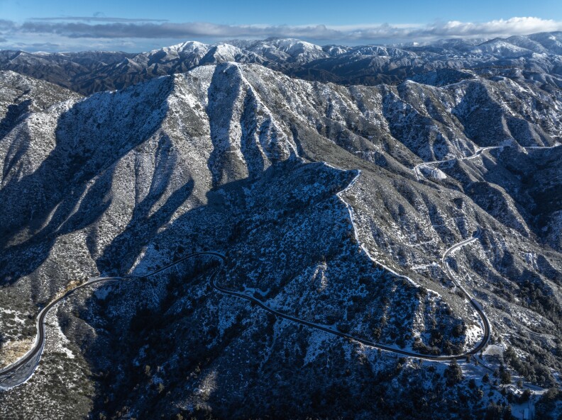 Snow on mountains.