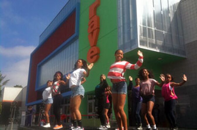 Members of the Debbie Allen Dance Academy perform at grand opening of the Rave Cinemas at Baldwin Hills Crenshaw Plaza.