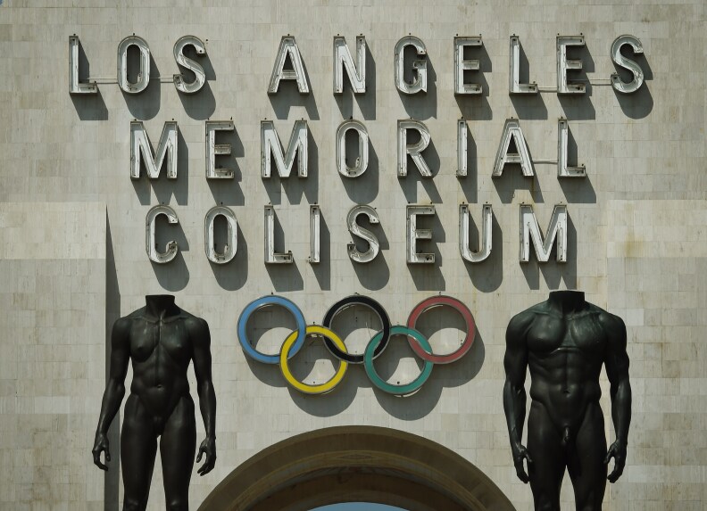 File: The Los Angeles Memorial Coliseum, venue for two previous Olympic Games, is seen on August 26, 2015 in Los Angeles, California. 