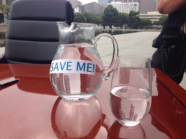 These were the props at Mayor Eric Garcetti's presser on water conservation Tuesday.