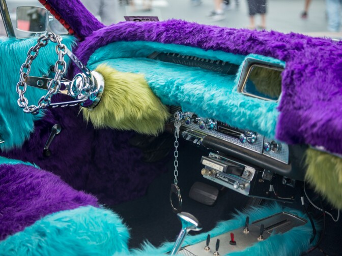 The interior of a lowrider affectionately called The Love Machine.