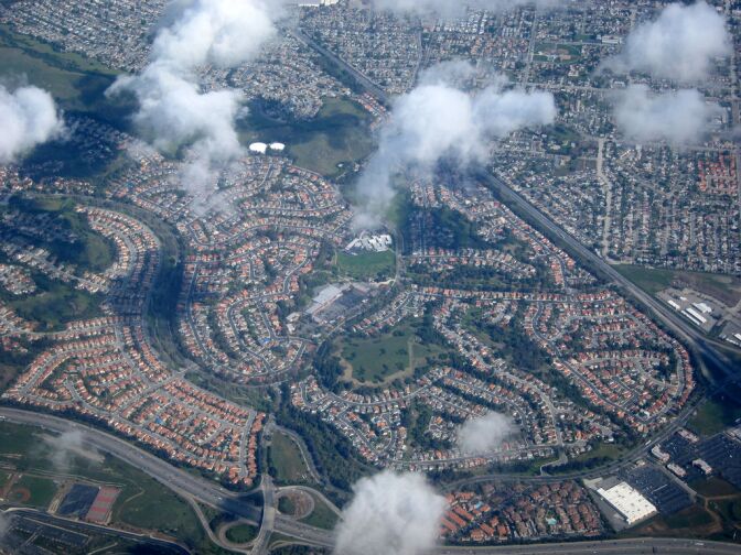 Los Angeles suburbs with cul-de-sacs surrounded by freeways.
