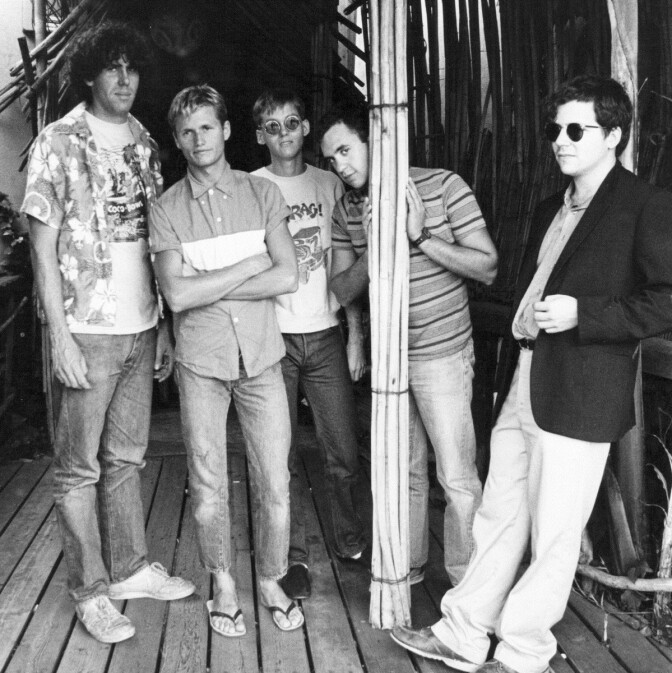 The Romans, 1982 or 1983. At Kelbos on Fairfax, as a "surf punk" ensemble. L-R: the late Keith Mitchell, Michael Uhlenkott, the late Mikey Borens, Juan Gomez, and Pat Delaney