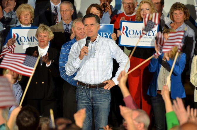 ORMOND BEACH, FL - JANUARY 22:  Republican presidential candidate, former Massachusetts Gov. Mitt Romney, kicks off his Florida campaign with a rally at All-Star Building Materials January 22, 2012 in Ormond Beach, Florida. Romney starts his Florida primary campaigning after having lost the day before to Newt Gingrich in South Carolina. (Photo by Roberto Gonzalez/Getty Images)