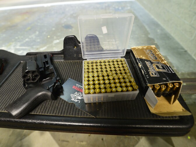 Pistols and ammunition at a shooting stall on the pistol range of On Target shooting range in Laguna Niguel Saturday on Saturday April 12 2014. 