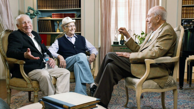 From left: Mel Brooks, Norman Lear and Carl Reiner discuss life at 90 and beyond for Reiner's documentary, "If You're Not in the Obit, Eat Breakfast," which premieres Monday night on HBO.