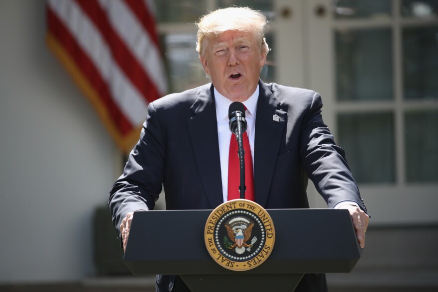 WASHINGTON, DC - JUNE 01:  U.S. President Donald Trump announces his decision regarding the United States' participation in the Paris climate agreement in the Rose Garden at the White House June 1, 2017 in Washington, DC. Trump pledged on the campaign trail to withdraw from the accord, which former President Barack Obama and the leaders of 194 other countries signed in 2015. The agreement is intended to encourage the reduction of greenhouse gas emissions in an effort to limit global warming to a manageable level.  (Photo by Win McNamee/Getty Images)