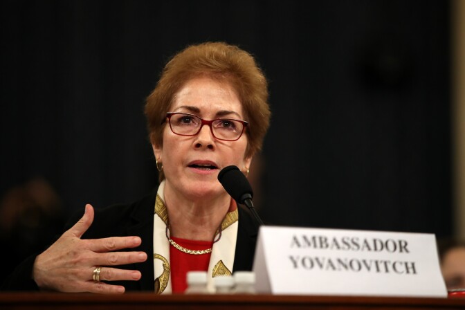 WASHINGTON, DC - NOVEMBER 15: Former U.S. Ambassador to Ukraine Marie Yovanovitch testifies before the House Intelligence Committee in the Longworth House Office Building on Capitol Hill November 15, 2019 in Washington, DC. In the second impeachment hearing held by the committee, House Democrats continue to build a case against U.S. President Donald Trump’s efforts to link U.S. military aid for Ukraine to the nation’s investigation of his political rivals. (Photo by Drew Angerer/Getty Images)