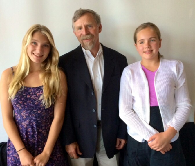 UCSB biochemist Dr. Dennis Clegg with Lily Wash, left, and Meghan Downing.