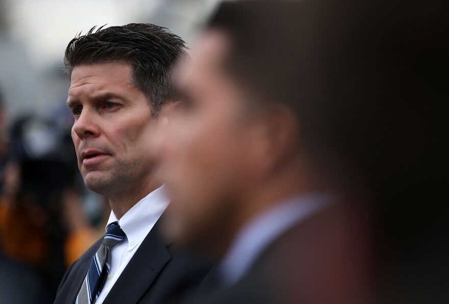 Federal Bureau of Investigation assistant director David Bowdich speaks during a news conference on December 4, 2015 in San Bernardino, California. The FBI has officially labeled the attack carried out by Syed Farook and his wife Tashfeen Malik as an act of terrorism. The San Bernardino community continues to mourn the attack at the Inland Regional Center in San Bernardino that left at least 14 people dead and another 21 injured.